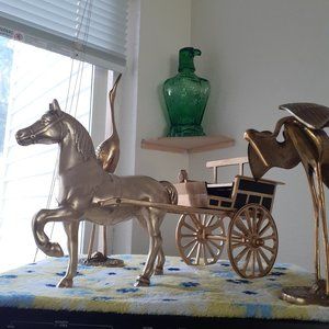 Vintage Rare Brass Buggy with Horse